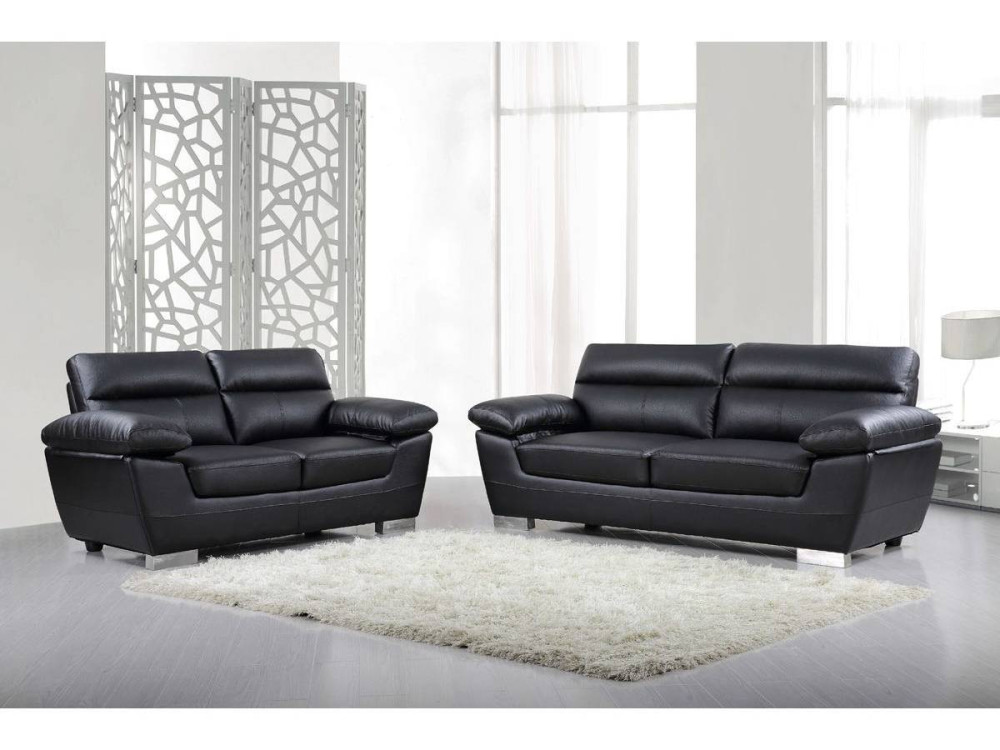 Canapé fixe en cuir reconstitué et PVC "Dallas" - 210 X 88 X 90 cm - 3 places - Noir