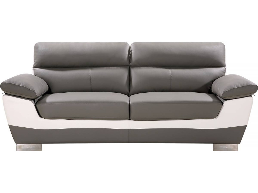 Canapé fixe en cuir reconstitué et PVC " Dallas" - 210 x 88 x 90 cm - 3 places - Gris/Blanc
