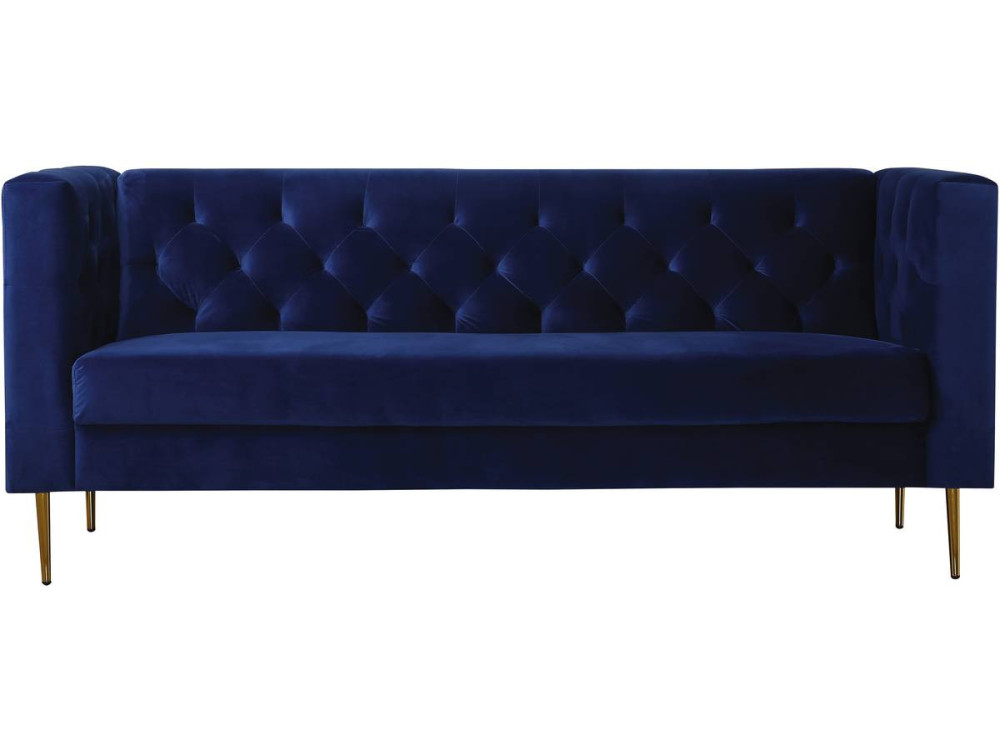Canapé fixe en velours "Bruce" - 196 x 76 x 82 cm - 3 places - Bleu foncé