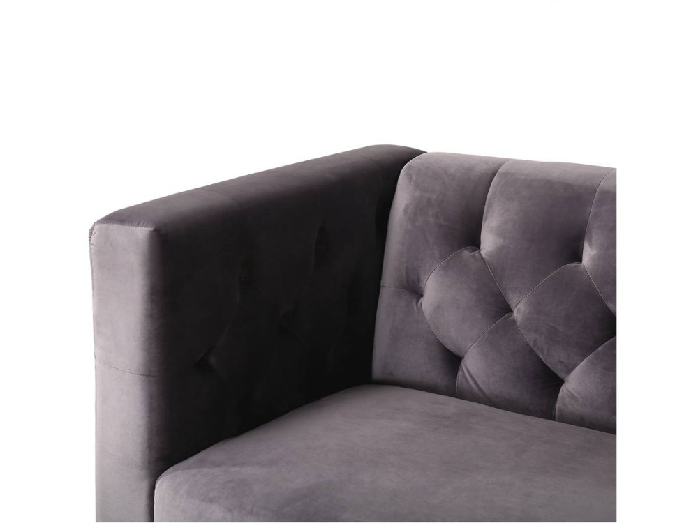 Canapé fixe en velours "Bruce" - 196 x 76 x 82 cm - 3 places - Gris