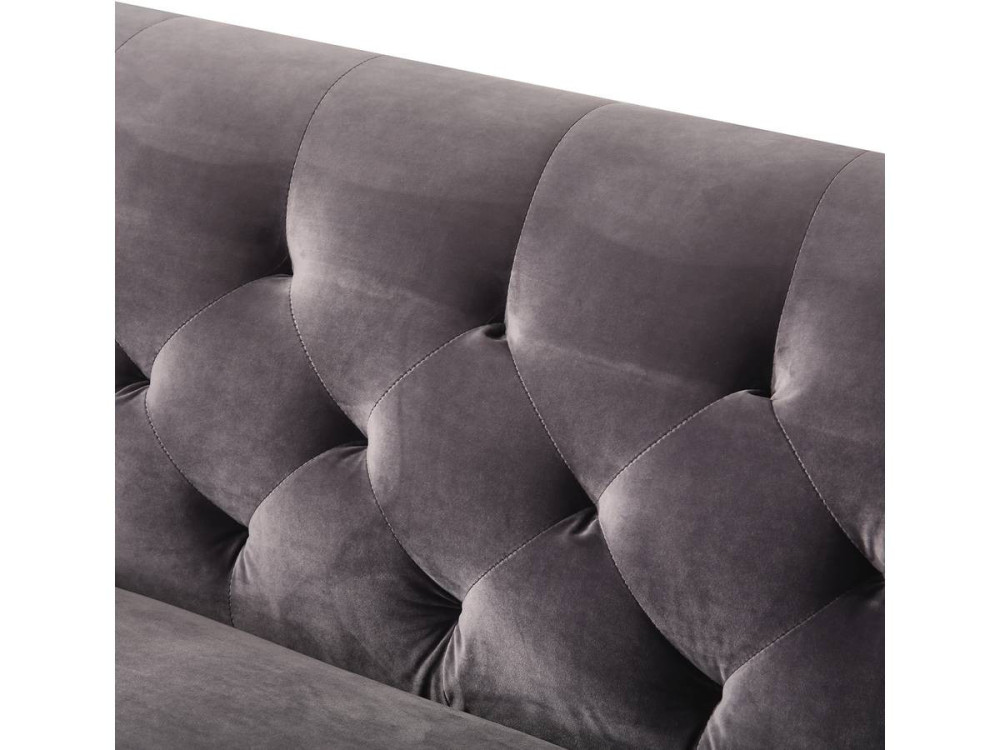 Canapé fixe en velours "Bruce" - 196 x 76 x 82 cm - 3 places - Gris