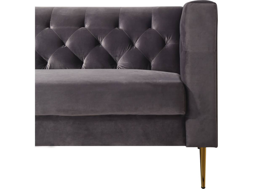 Canapé fixe en velours "Bruce" - 196 x 76 x 82 cm - 3 places - Gris