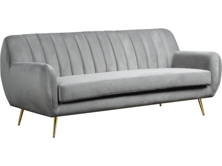 Canapé fixe en velours "Evans" - 195 x 84 x 82 cm - 3 places - Gris