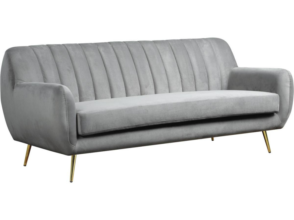 Canapé fixe en velours "Evans" - 195 x 84 x 82 cm - 3 places - Gris
