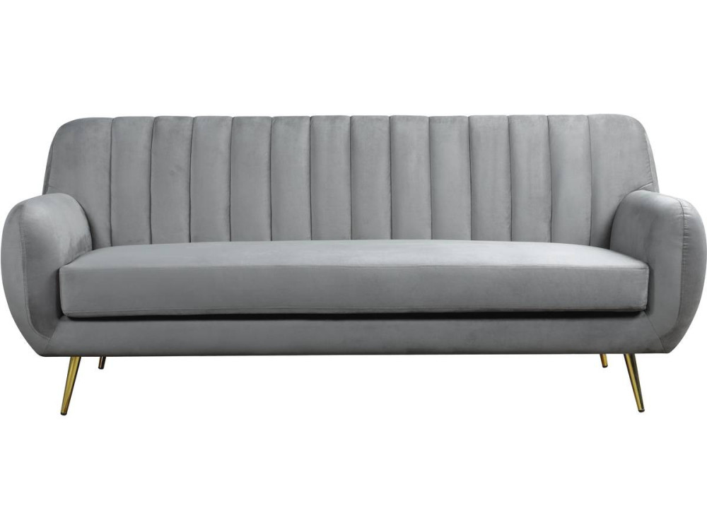 Canapé fixe en velours "Evans" - 195 x 84 x 82 cm - 3 places - Gris