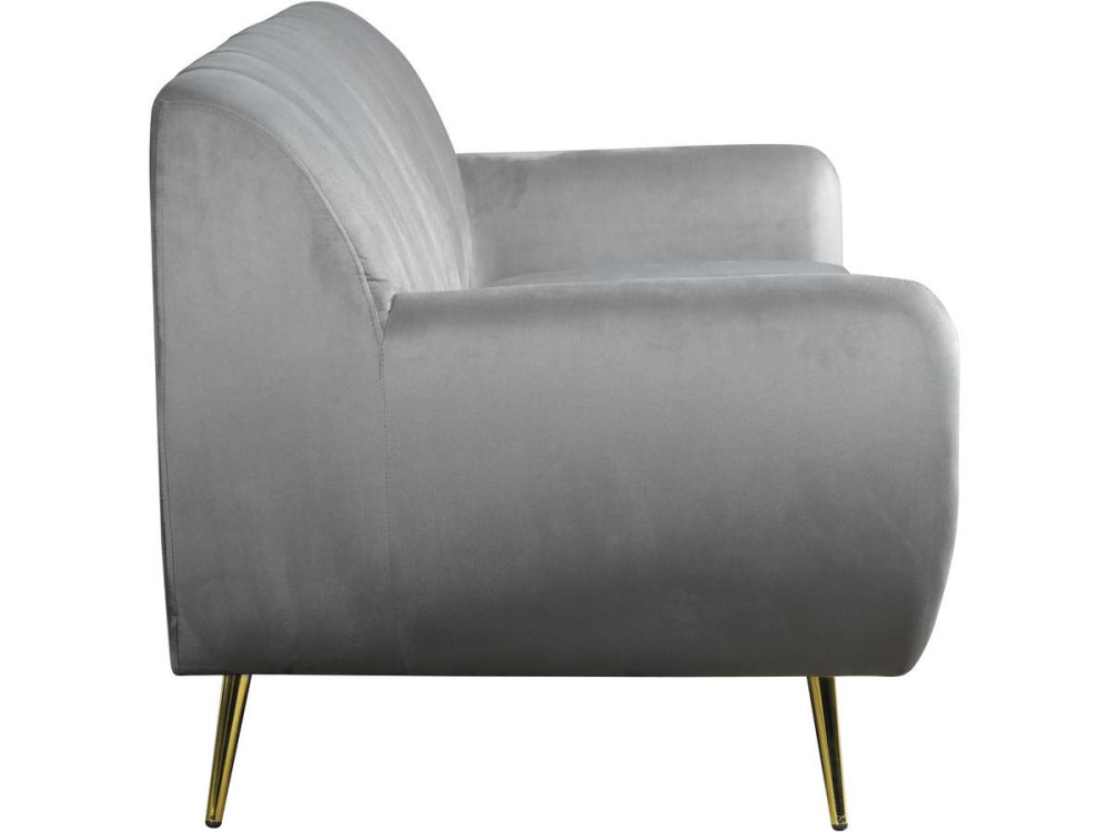 Canapé fixe en velours "Evans" - 195 x 84 x 82 cm - 3 places - Gris