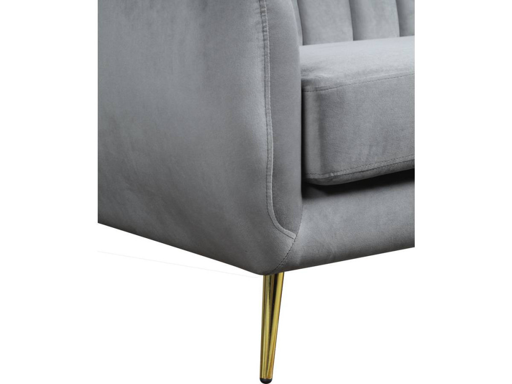 Canapé fixe en velours "Evans" - 195 x 84 x 82 cm - 3 places - Gris