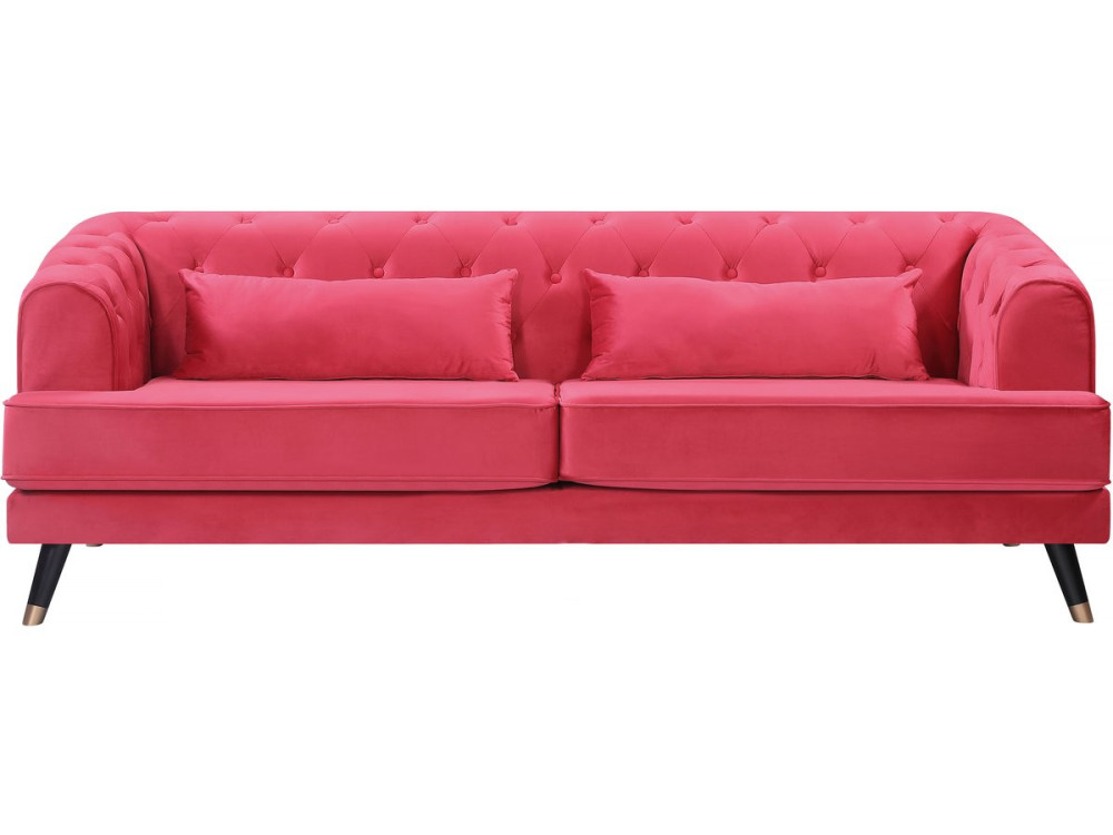 Canapé fixe en velours "Gloria" - 216 x 86 x 76 cm - 3 places - Rouge