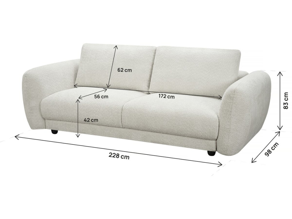 Canapé droit en tissu chenille "Saint Germain S" - 3 places - Beige