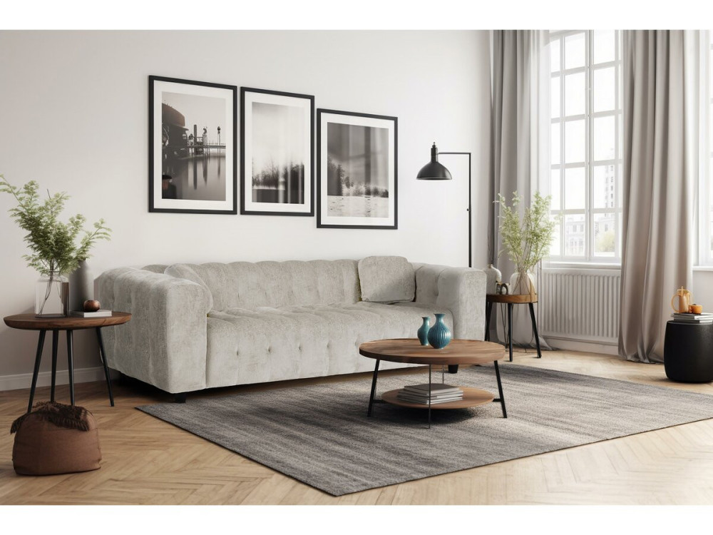 Canapé droit en tissu chenille "Vendome" - 3 places - Beige