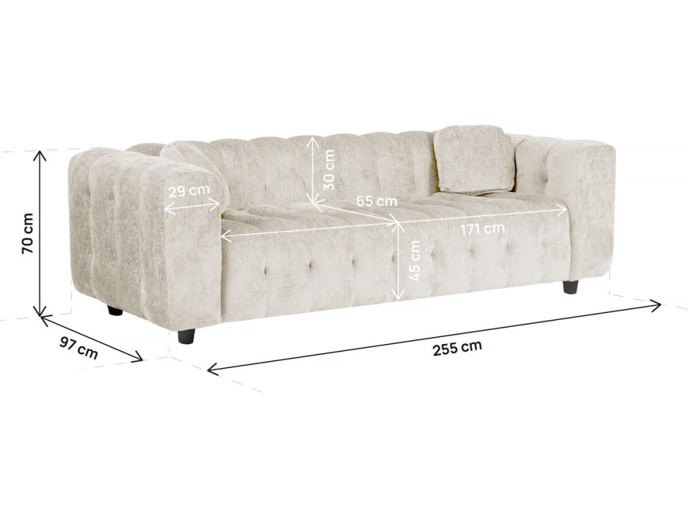 Canapé droit en tissu chenille "Vendome" - 3 places - Beige