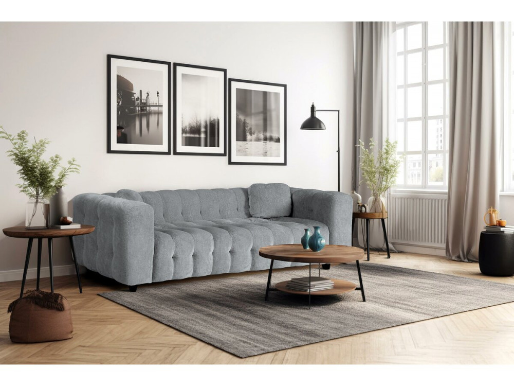 Canapé droit en tissu chenille "Vendome" - 3 places - Gris