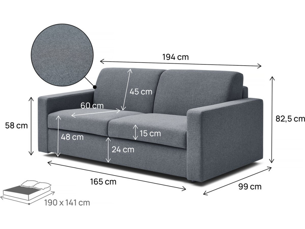 Canapé lit convertible express en tissu "Diana" - Gris
