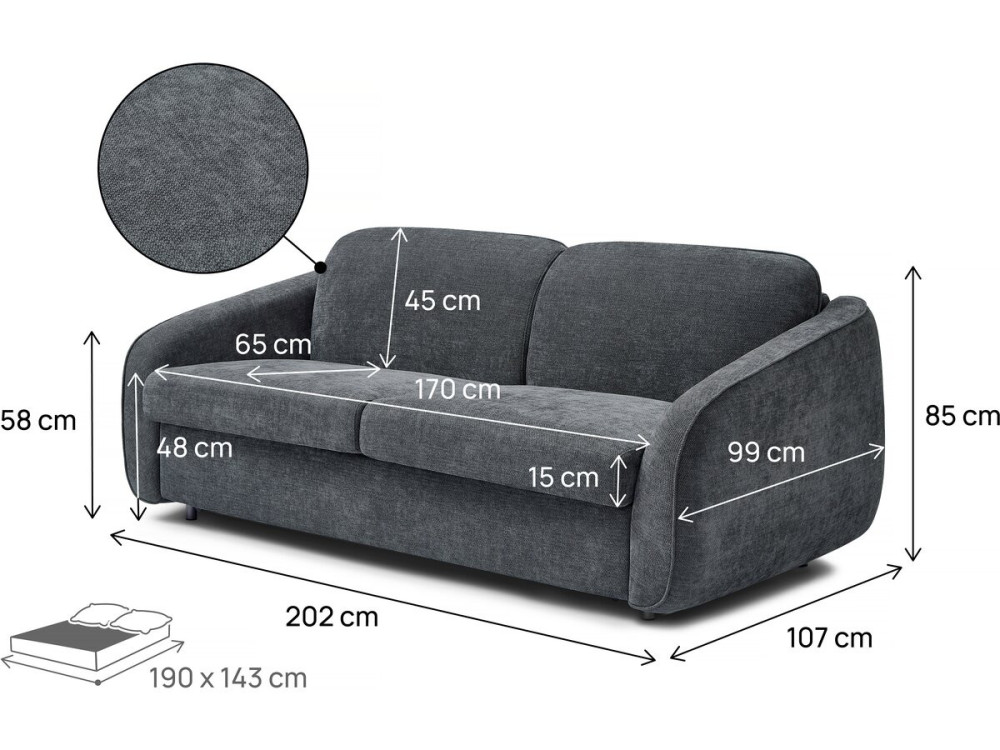 Canapé lit convertible express en tissu texturé "Laurie" - 202 x 107 x 85 cm