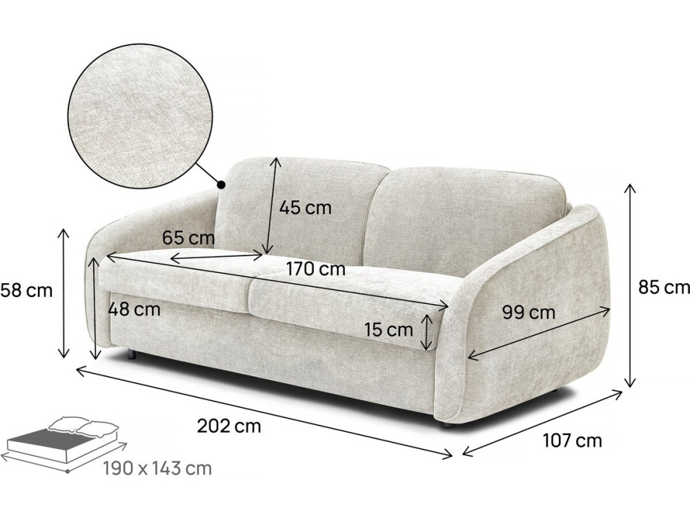 Canapé lit convertible express en tissu texturé "Laurie" - 202 x 107 x 85 cm