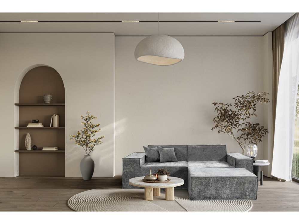 Canapé droit modulable avec ottoman en tissu texturé "Lusso" - 3 places - Gris