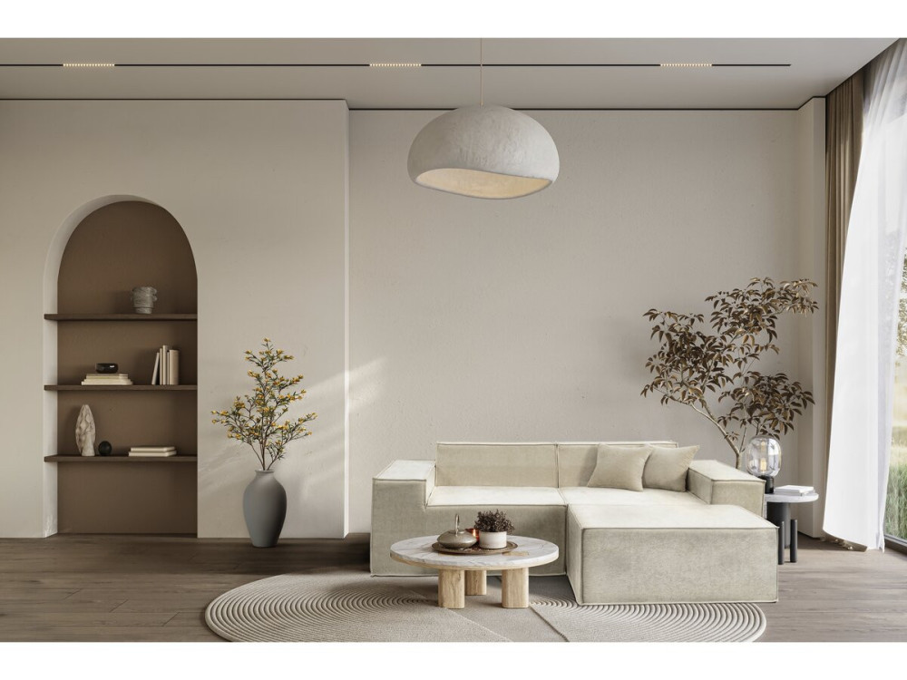 Canapé droit modulable avec ottoman en tissu texturé "Lusso" - 3 places - Beige