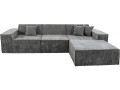 Canapé droit modulable avec ottoman en tissu texturé "Lusso" - 4 places - Gris - Gris