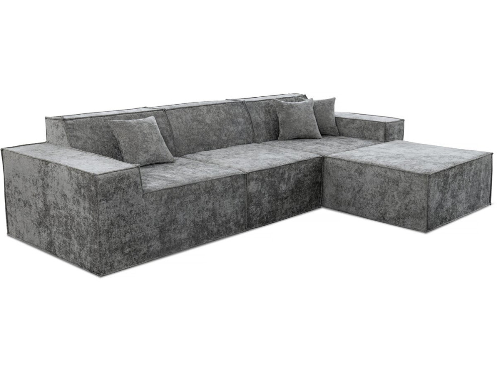 Canapé droit modulable avec ottoman en tissu texturé "Lusso" - 4 places - Gris