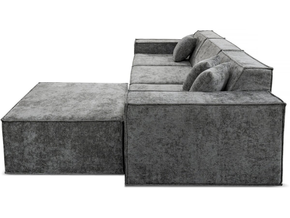 Canapé droit modulable avec ottoman en tissu texturé "Lusso" - 4 places - Gris