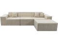 Canapé droit modulable avec ottoman en tissu texturé "Lusso" - 3 places - Gris - Beige