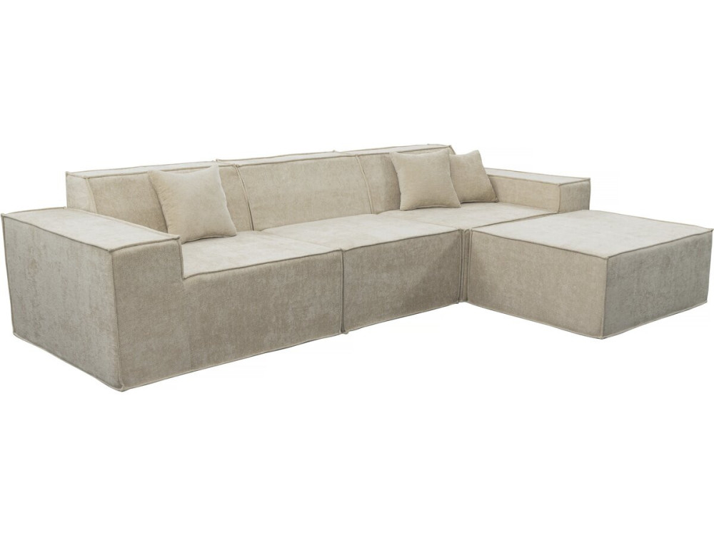 Canapé droit modulable avec ottoman en tissu texturé "Lusso" - 4 places - Beige