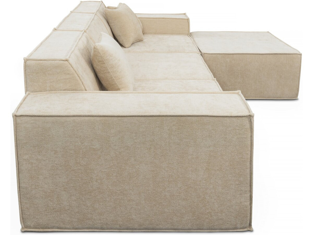 Canapé droit modulable avec ottoman en tissu texturé "Lusso" - 4 places - Beige