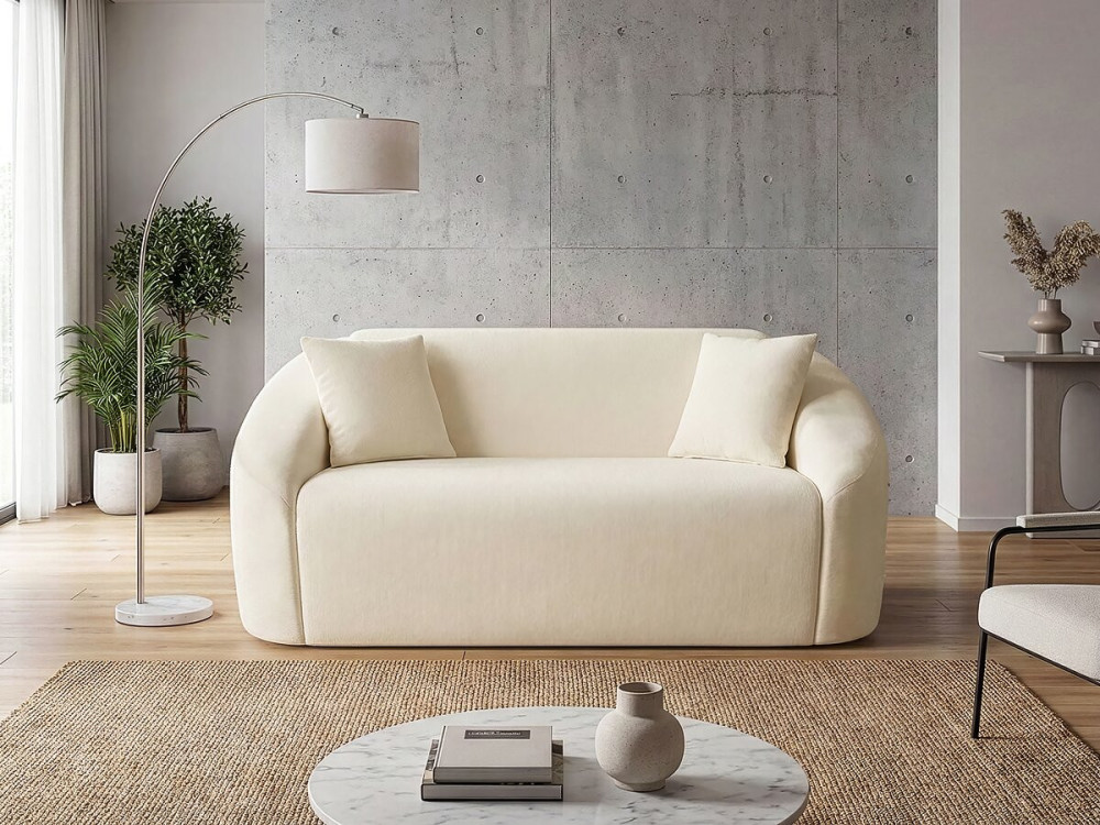 Canapé droit fixe en tissu "Ondine" - 2 places - Beige
