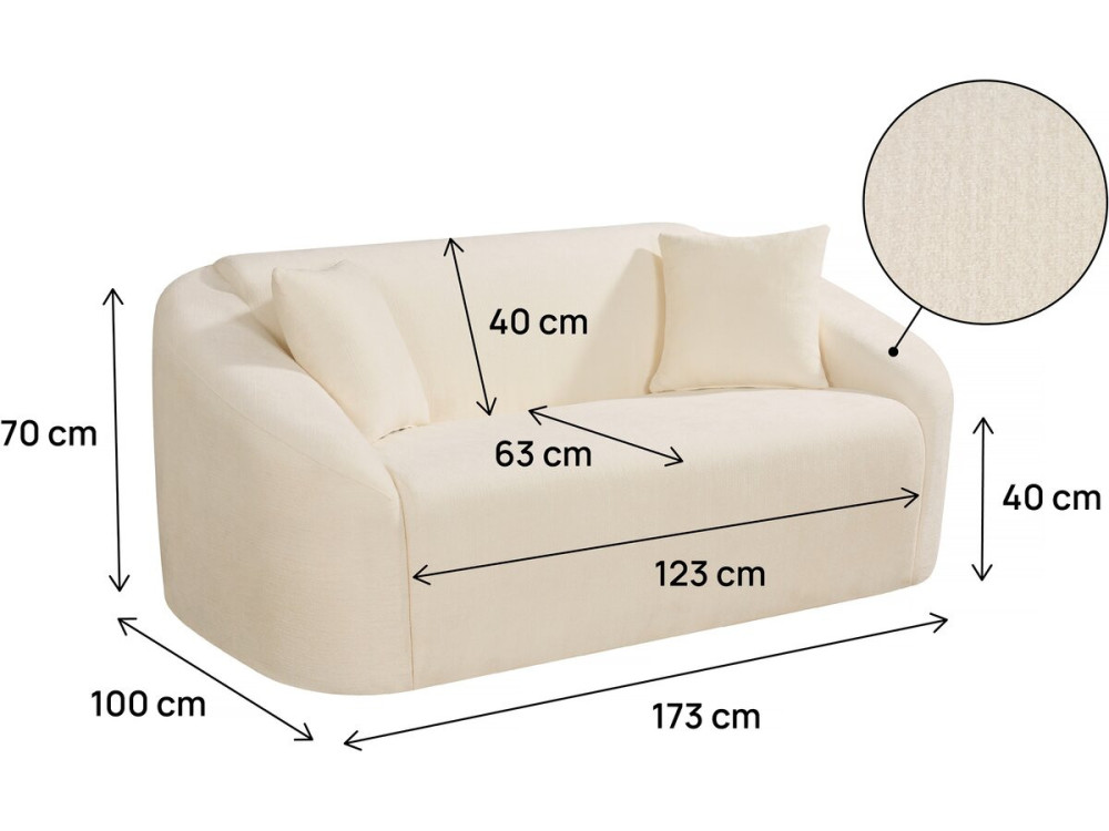 Canapé droit fixe en tissu "Ondine" - 2 places - Beige
