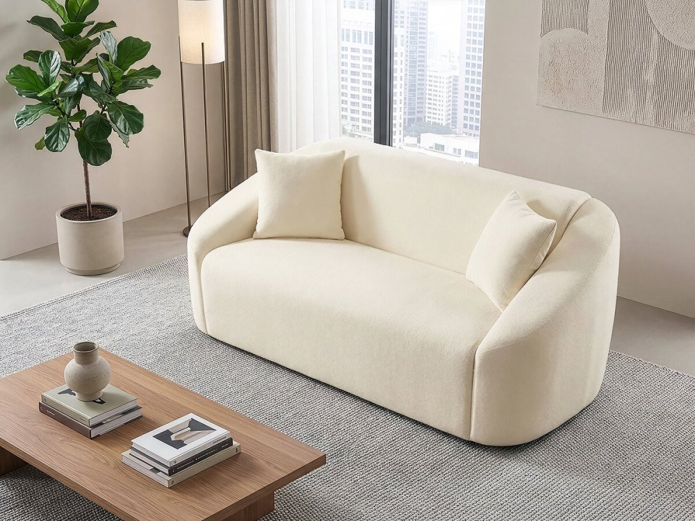 Canapé droit fixe en tissu "Ondine" - 2 places - Beige
