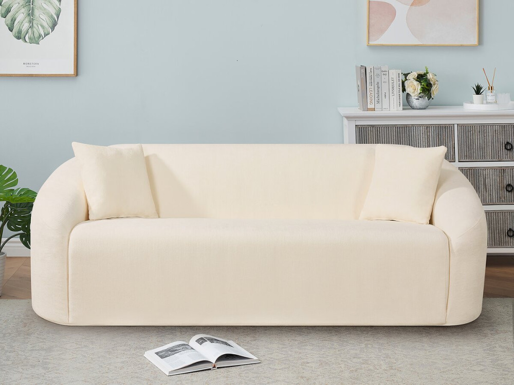 Canapé droit fixe en tissu "Ondine" - 3 places - Beige
