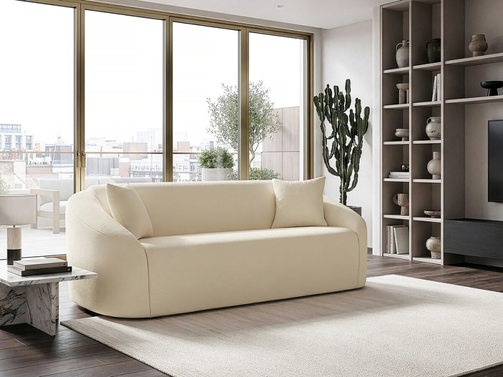 Canapé droit fixe en tissu "Ondine" - 3 places - Beige