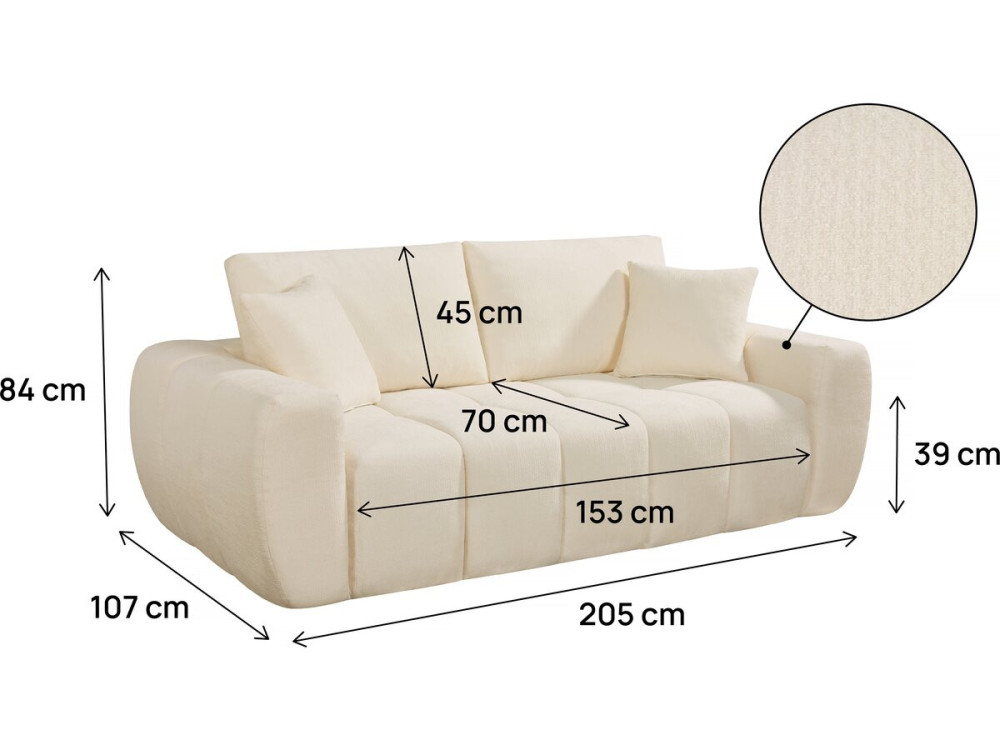 Canapé droit en tissu style bubble "Léonie" - 3 places - Beige