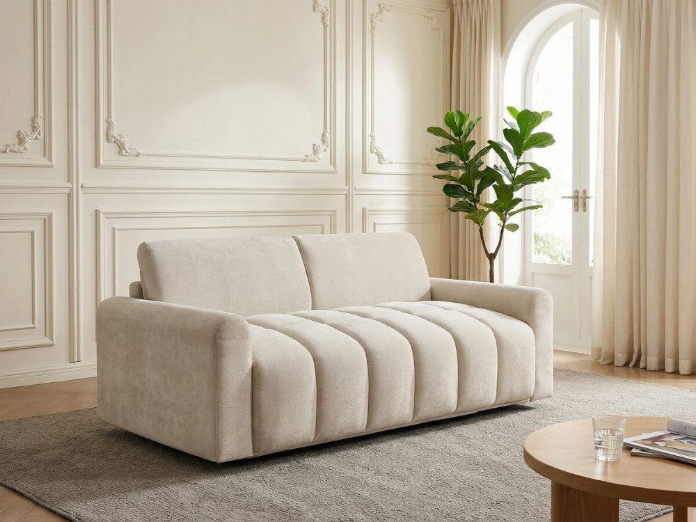 Canapé lit convertible express "Isadora" - Matelas 18 cm - Couchage 140 cm - 3 places - Beige