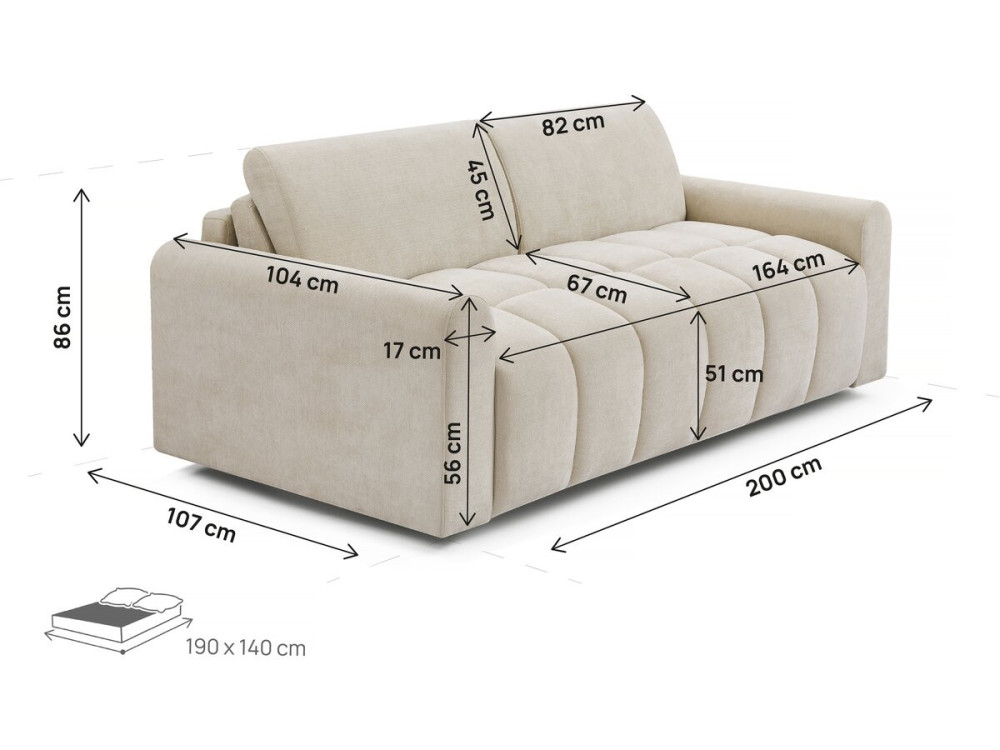 Canapé lit convertible express "Isadora" - Matelas 18 cm - Couchage 140 cm - 3 places - Beige