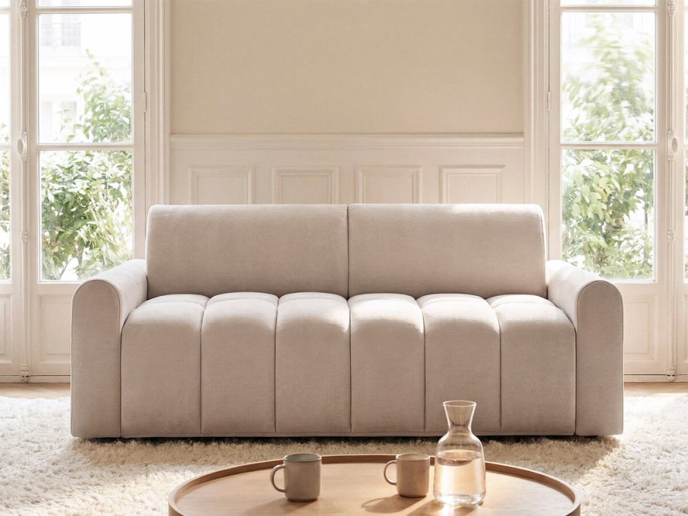 Canapé lit convertible express "Isadora" - Matelas 18 cm - Couchage 140 cm - 3 places - Beige