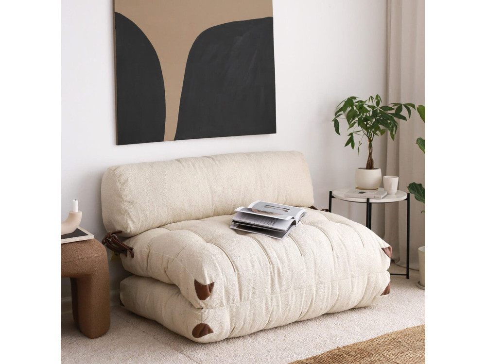 Canapé-lit 2 places en tissu "Fold" - 120 x 75 x 79 cm - Crème