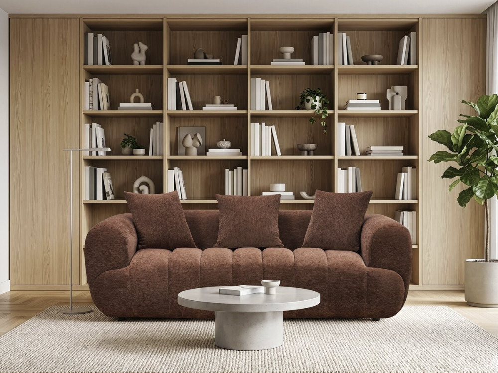 Canapé droit style bubble en tissu texturé "La Fayette" - 3 places - Marron