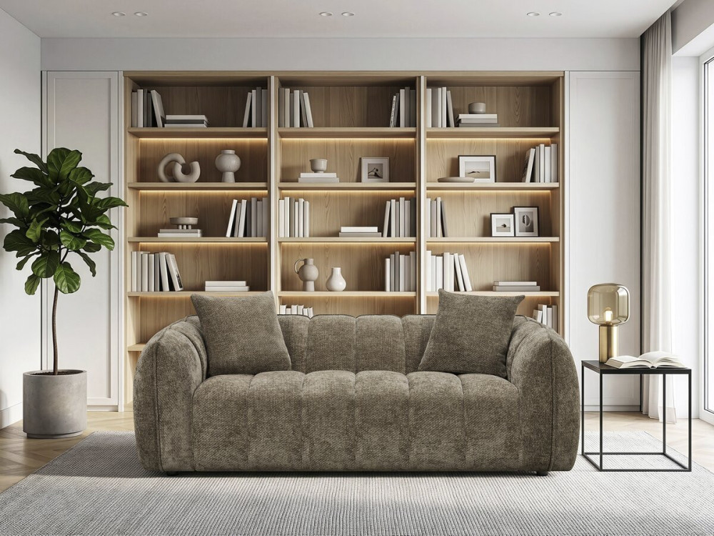 Canapé droit en tissu style bubble "Balzac" - 3 places - Taupe