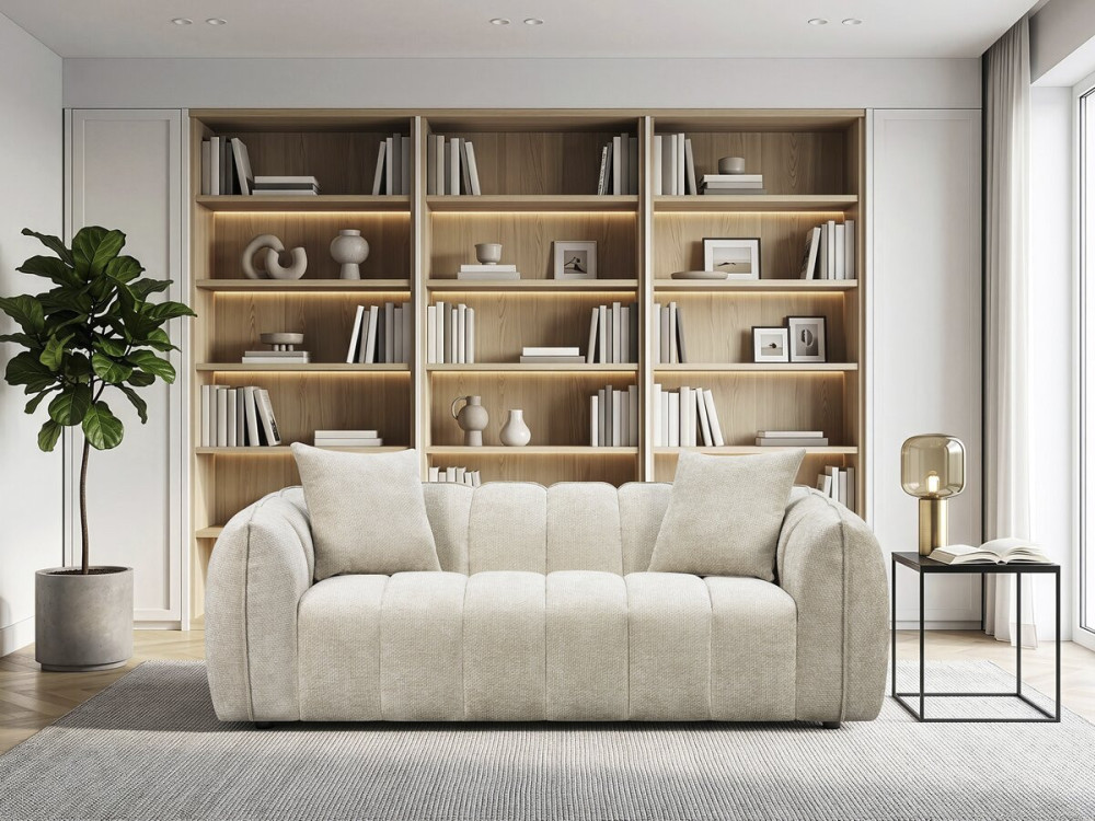 Canapé droit en tissu style bubble "Balzac" - 3 places - Beige