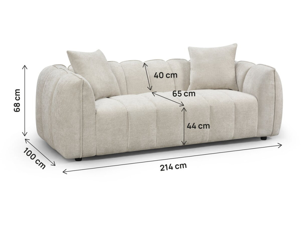 Canapé droit en tissu style bubble "Balzac" - 3 places - Beige