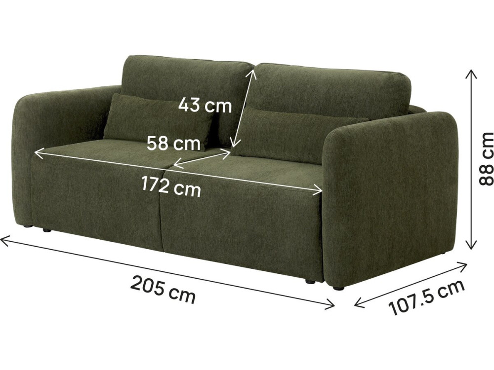 Canapé droit convertible en tissu "Concorde" 3 places - Vert