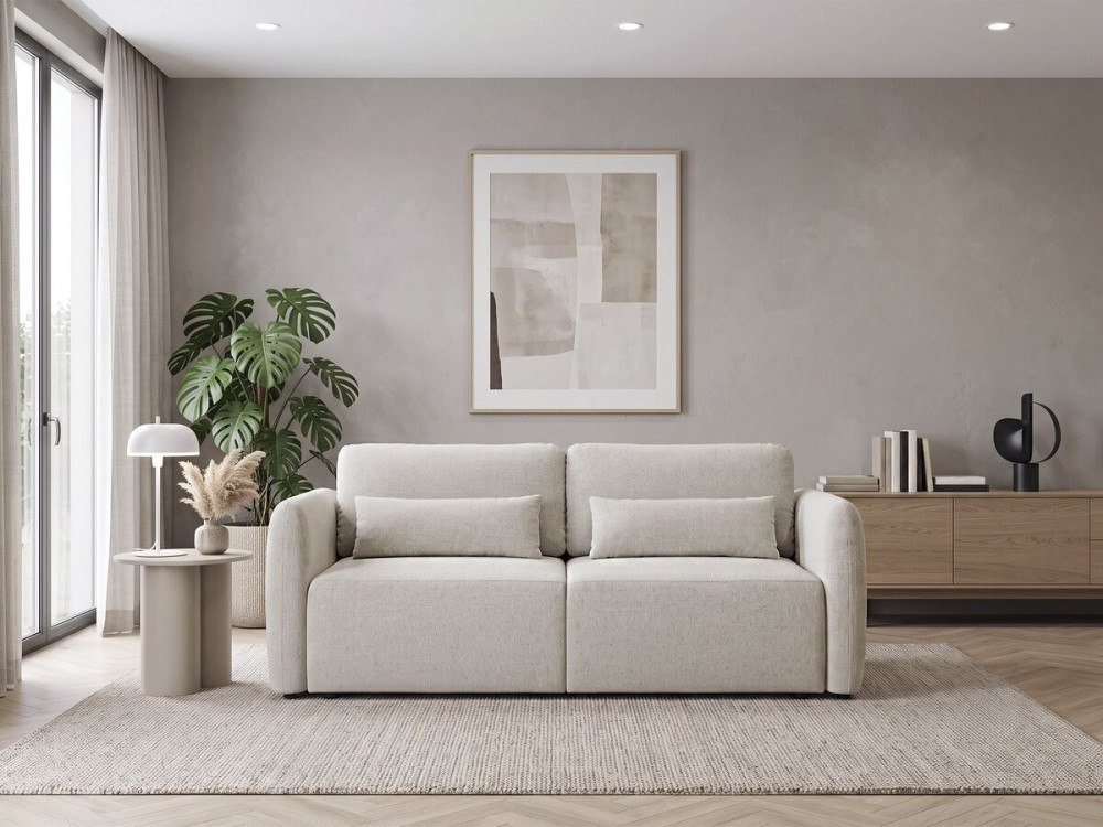 Canapé droit convertible en tissu "Concorde" 3 places - Beige
