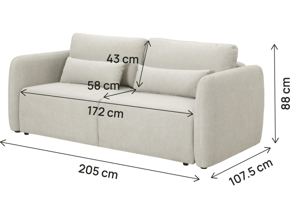 Canapé droit convertible en tissu "Concorde" 3 places - Beige