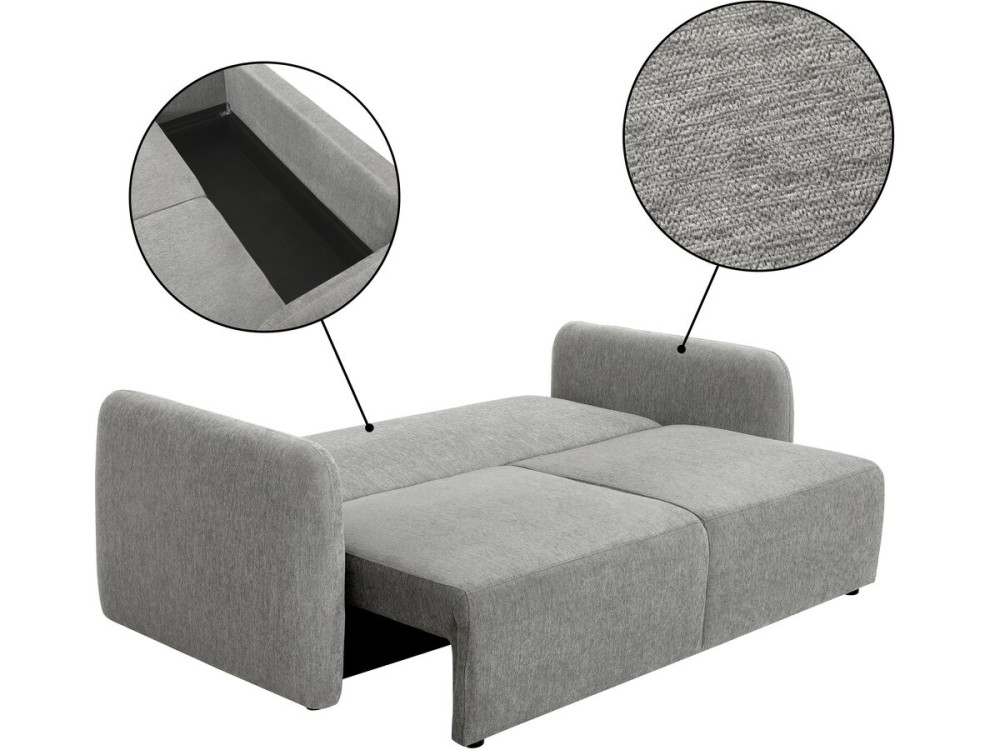Canapé droit convertible en tissu "Concorde" 3 places - Gris
