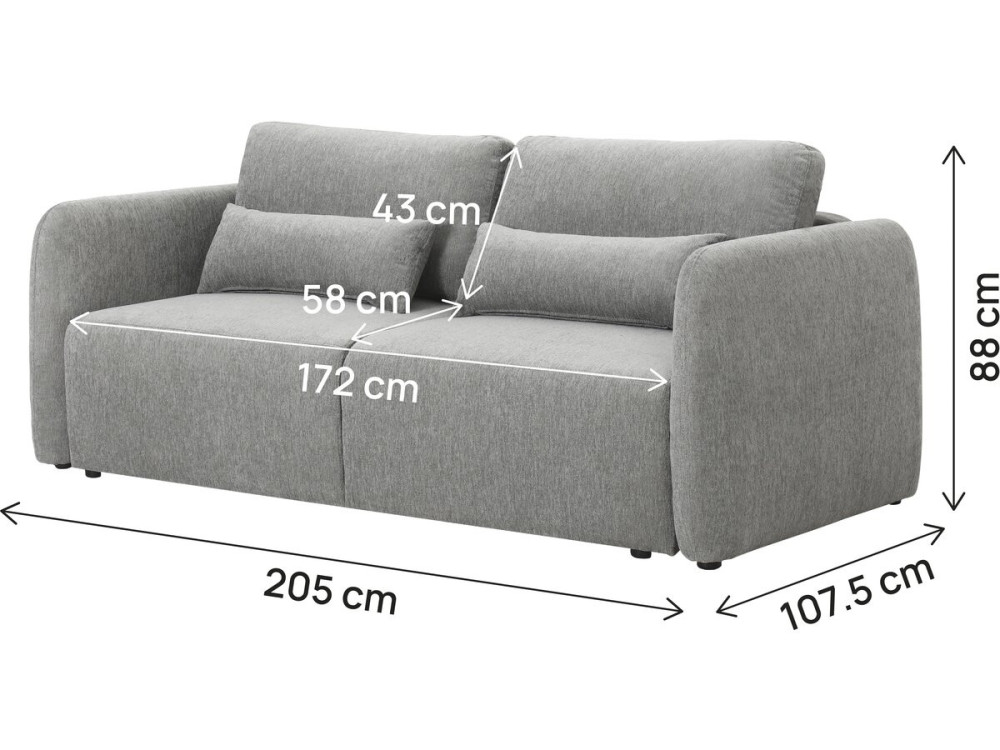 Canapé droit convertible en tissu "Concorde" 3 places - Gris