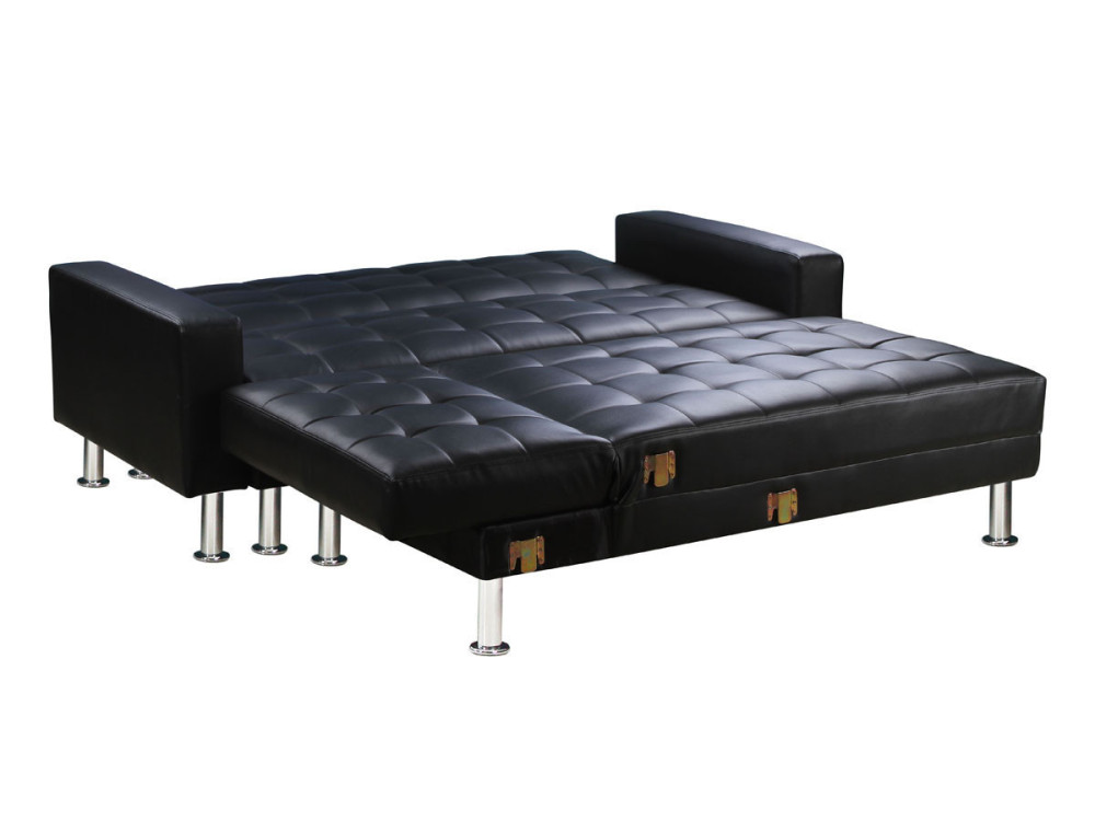 Canapé d'angle convertible et réversible "Theo" - 260 x 82/144 x 81 cm - 4 places - Noir