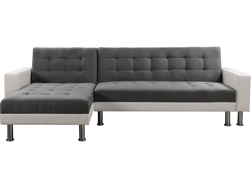 Canapé d'angle convertible et réversible "Theo" - 258 x 82/147 x 82 cm - 4 places -Gris/Blanc