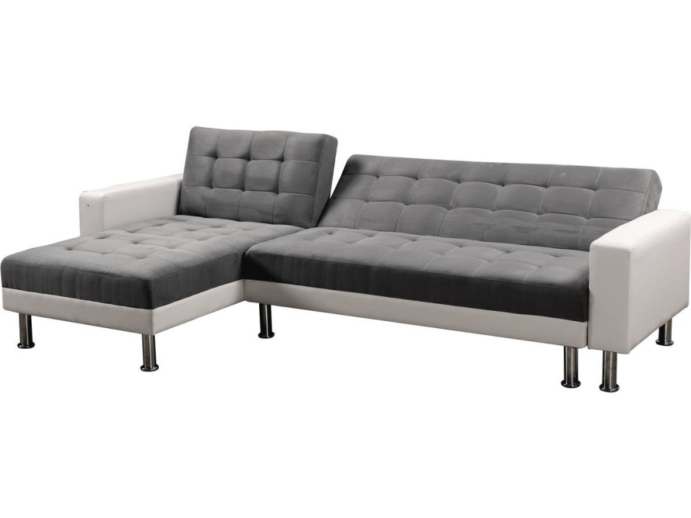 Canapé d'angle convertible et réversible "Theo" - 258 x 82/147 x 82 cm - 4 places -Gris/Blanc
