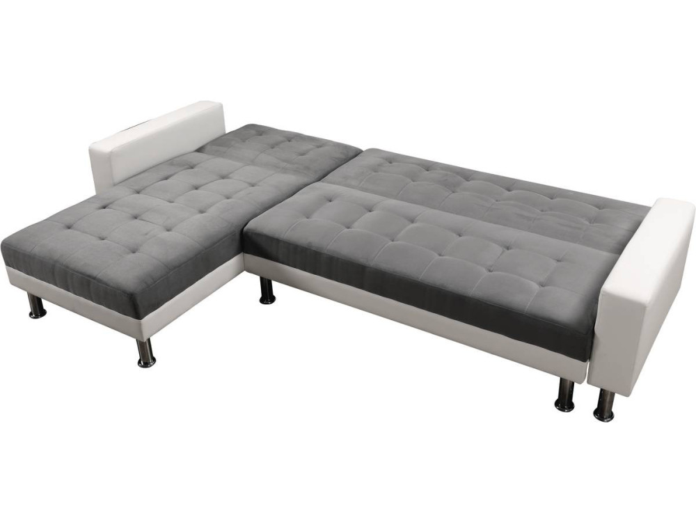 Canapé d'angle convertible et réversible "Theo" - 258 x 82/147 x 82 cm - 4 places -Gris/Blanc